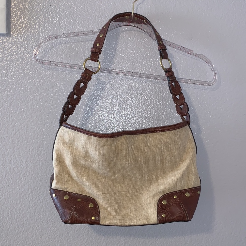 Bass western beige brown riveted shoulder bag
